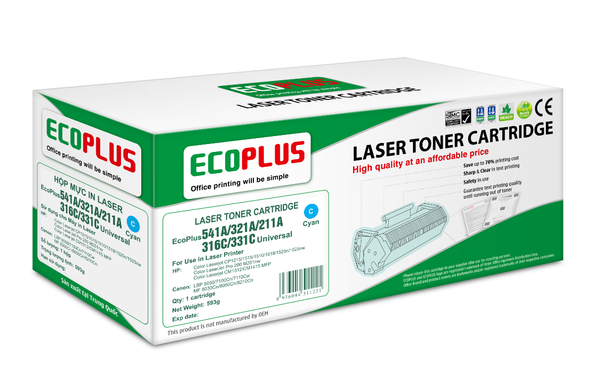 Mực in laser màu xanh EcoPlus 541A/321A/211A/ 316C/331C