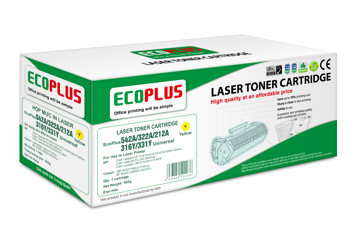 Mực in laser màu vàng EcoPlus 542A/322A/212A/ 316Y/331Y
