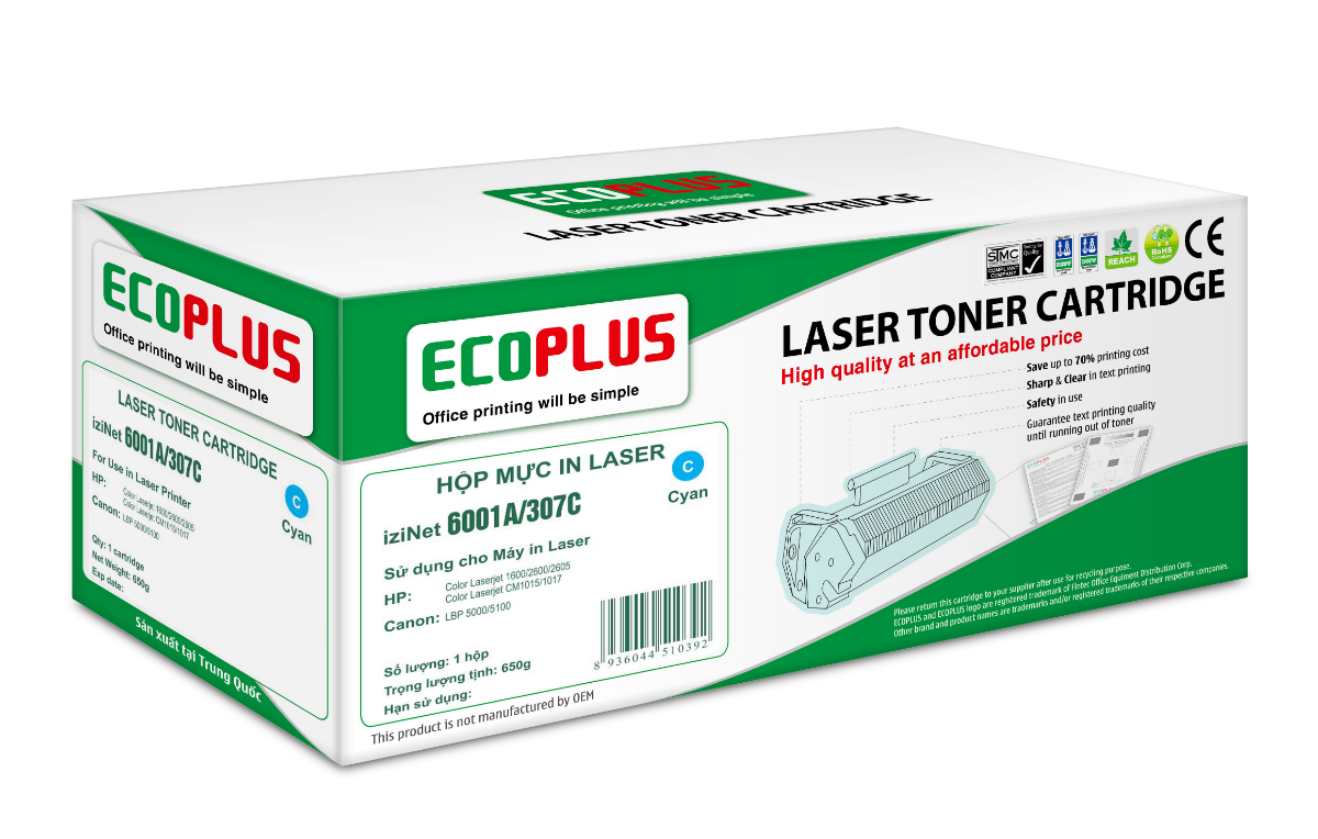 Mực in laser màu xanh EcoPlus 6001A/307C