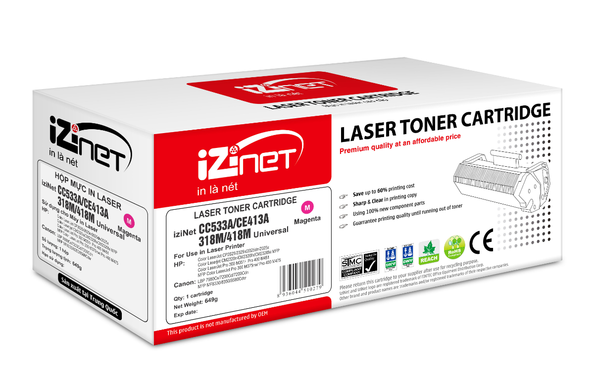 Mực in laser màu đỏ iziNet CC533A/CE413A/ 318M/418M Universal